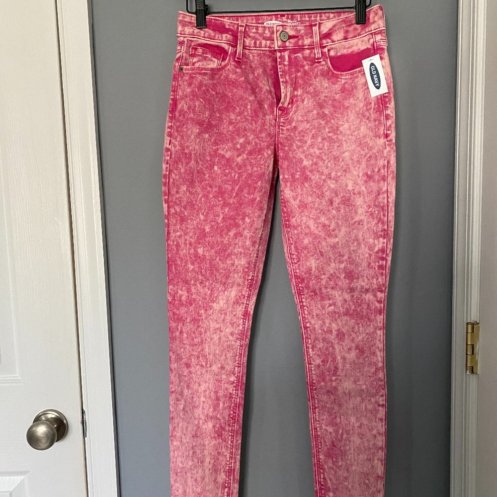 Old Navy Rockstar Super Skinny Mid Rise Jeans, Pink Acid Wash, Size 4 NWT